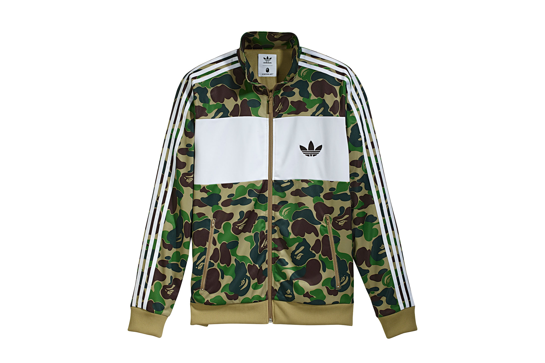 bape x adidas abc camo firebird shark puffer jacket green